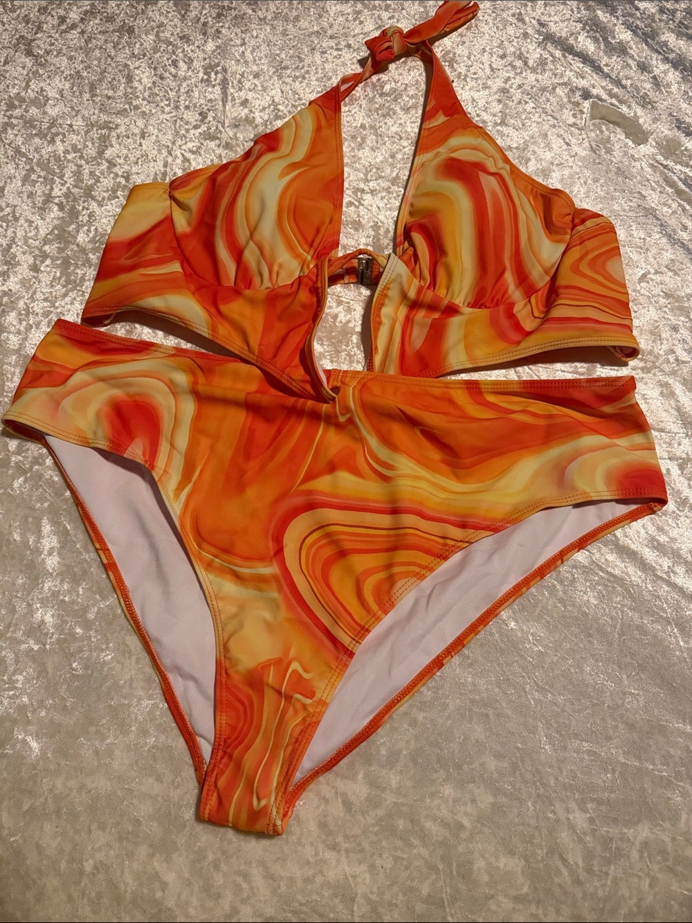 Vibrant Orange Marble Halter one piece (New)